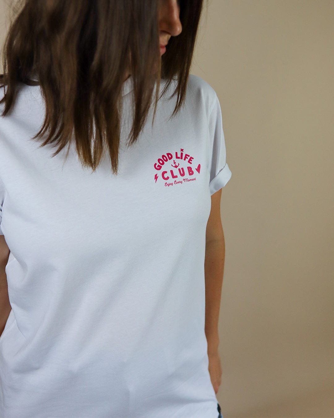 Good Life Club T-Shirt - White / Pink